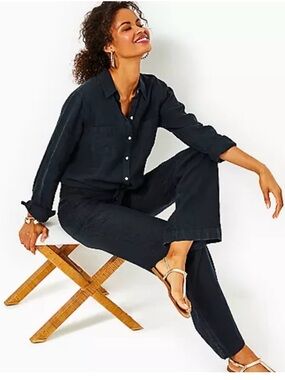 Lilly Pulitzer Black Linen Palazzo Pants